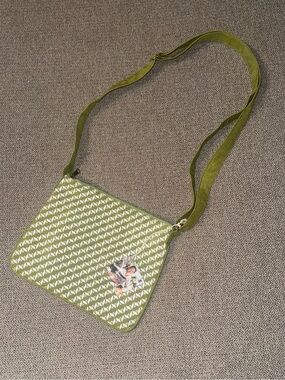 Olive Green Patterned Crossbody Shoulder Bag